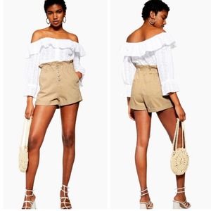 Topshop Paperbag High Waist Denim Shorts Sz 8US Tan NWT